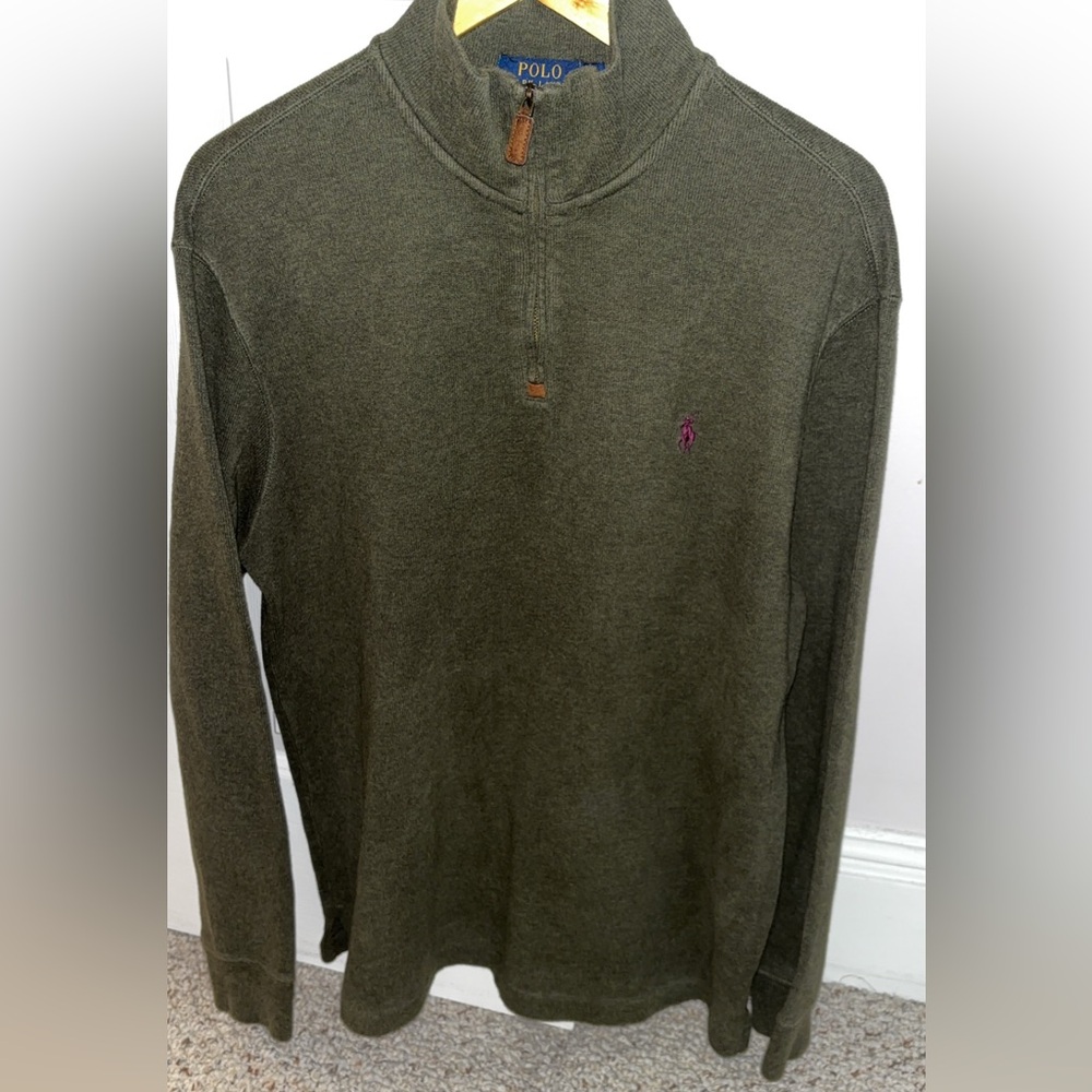 Polo Ralph Lauren Men’s Army Green Quarter Zip Sweater Sz L